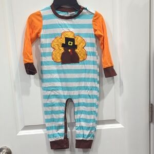 Striped Baby Romper with Turkey Design